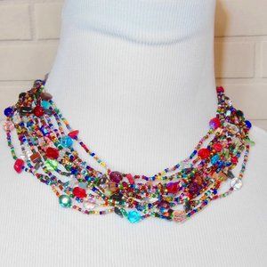 NEW Multicolored Rainbow Beaded Statement Necklace